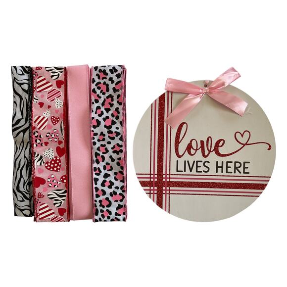 Valentine Ribbon & Sign Bundle Set | Zebra Leopard Hearts | DIY Wreath Craft Kit - Picture 3 of 3